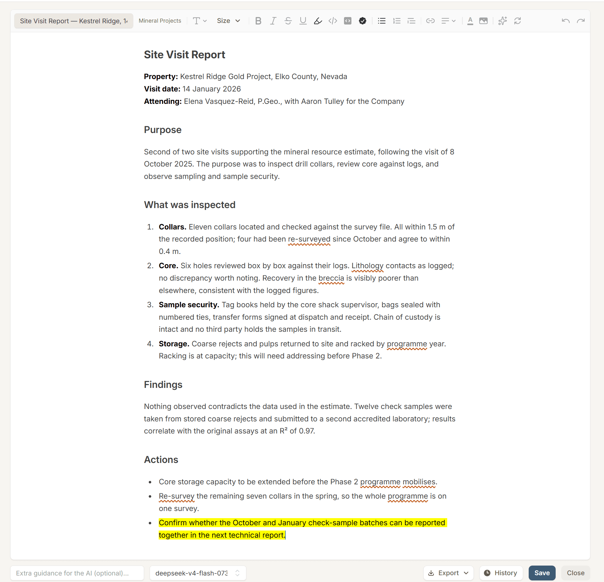 Original Eforge document editor with formatting, AI assistance, and history